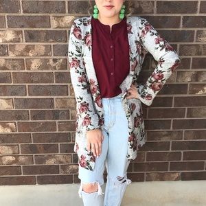 🔴SOLD🔴 gray and red floral cardigan